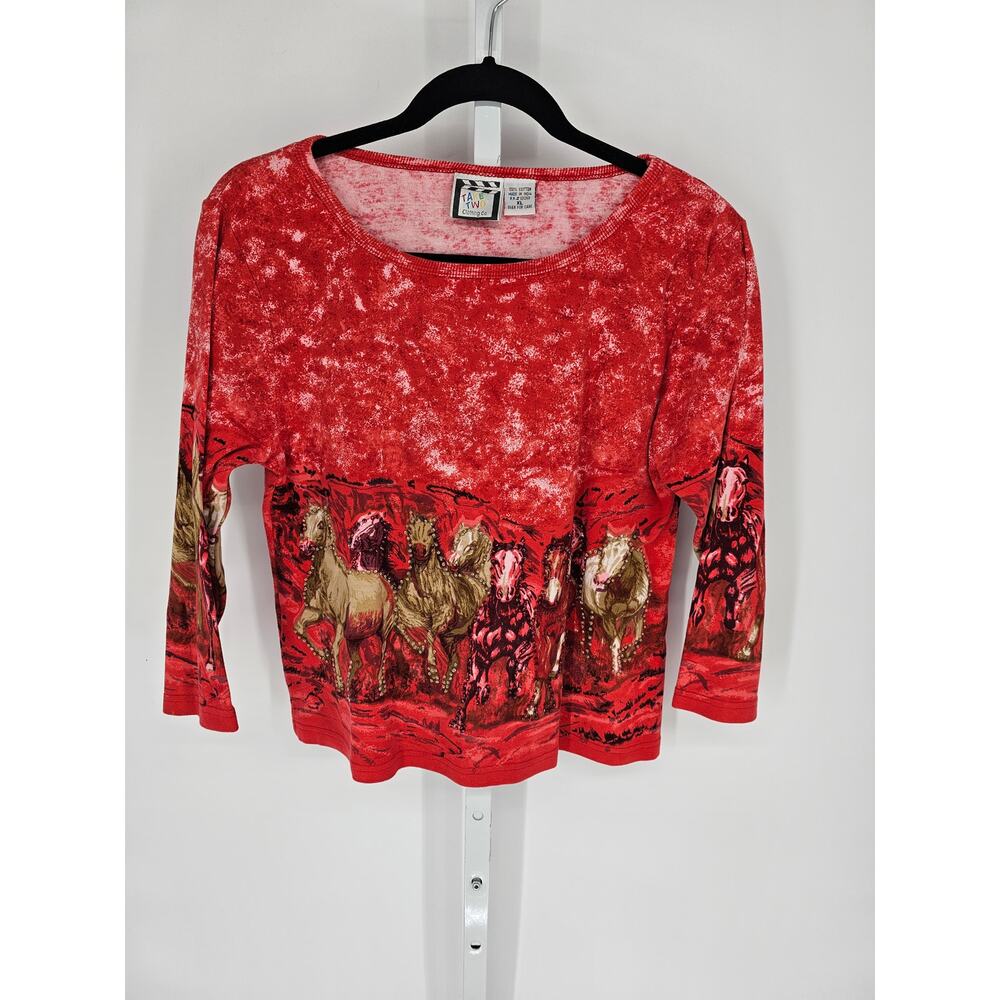 Take Two Women' Multicolored Tie-Dye Horse Scoop-Neck Long Sleeve Blouse Size XL